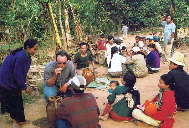 drinking rice wine in a village